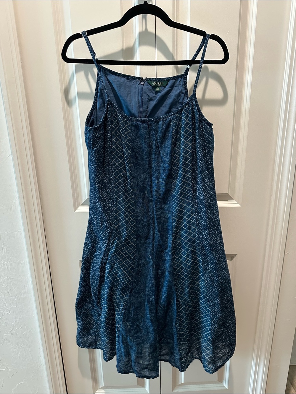 Ralph Lauren Blue Lightweight Printed Dress Size 14 geometric print